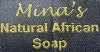 MINA'S NATURAL AFRICAN SOAP INGREDIENTS COCOA PODS, SHEA BUTTER COCONUT/PALM KERNEL OIL, WATER 16 OZ/450 G MADE IN GHANA logo