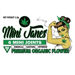 MINI JANES 6 MINI JOINTS INDICA SATIVA HYBRID PREMIUM ORGANIC FLOWER NET WEIGHT 1.8G logo