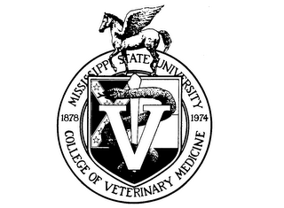 MISSISSIPPI STATE UNIVERSITY COLLEGE OF VETERINARY MEDICINE 1878 1974 V logo