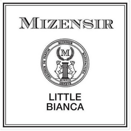 MIZENSIR CREATEUR DE PARFUM MIZENSIR MANUFACTURA GENEVE M MCMXCIX LITTLE BIANCA logo