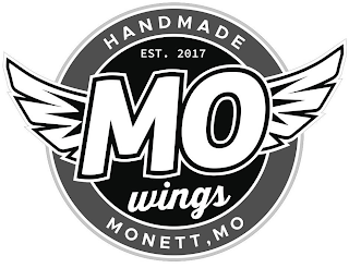 MO WINGS EST. 2017 HANDMADE MONETT, MO logo