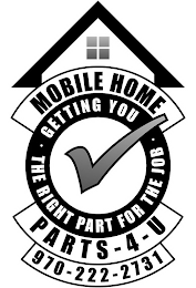 MOBILE HOME PARTS-4-U · GETTING YOU · THE RIGHT PART FOR THE JOB 970-222-2731 logo