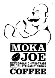 MOKA JOE 100% ORGANIC · FAIR-TRADE  SUSTAINABLY GROWN COFFEE logo