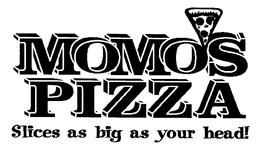 MOMO'S PIZZA SLICES AS BIG AS YOUR HEAD logo