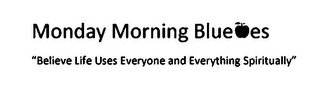 MONDAY MORNING BLUE ES BELIEVE LIFE USES EVERYONE AND EVERYTHING SPIRITUALLY logo