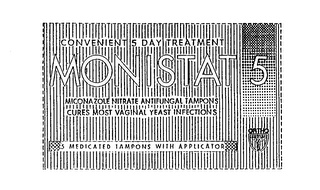 MONISTAT 5 CONVENIENT 5 DAY TREATMENT MICONAZOLE NITRATE ANTIFUNGAL TAMPONS CURES MOST VAGINAL YEAST INFECTIONS 5 MEDICATED TAMPONS WITH APPLICATOR ORTHO logo