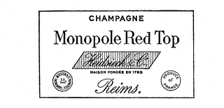 MONOPOLE RED TOP CHAMPAGNE HEIDSIECK & CO., MAISON FONDEE EN 1785 REIMS.  PRODUCT OF FRANCE logo