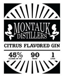 MONTAUK DISTILLERS CITRUS FLAVORED GIN 45% ALCOHOL BY VOL 90 PROOF 1 LITER logo