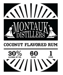 MONTAUK DISTILLERS COCONUT FLAVORED RUM 30% ALCOHOL BY VOL 60 PROOF 1 LITER logo