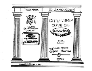 MONTOVA TRADEMARK ITALIAN GOLDEN EXTRA VIRGIN OLIVE OIL EXPORT PRODUCED AND PACKED BY FRATELLI MANTOVA THE OIL OF HEALTH THE ESSENTIAL ELEMENT OF THE MEDITERANEAN DIET PRODUCED AND PACKED IN ITALY logo