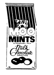 MOO MINTS OUTRAGEOUSLY RICH MILK CHOCOLATE CONFECTIONS logo