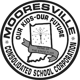 * MOORESVILLLE * CONSOLODATED SCHOOL CORPORATION OUR KIDS-OUR FUTURE INDIANA HOME OF THE STATE FLAG logo