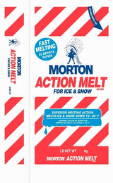 MORTON ACTION MELT BLEND FOR ICE & SNOW TEAR HERE ROMPER AQUI U.S. PAT NO. 5,482,376 FAST MELTING SE DERRITE RAPIDO SUPERIOR MELTING ACTION MELTS ICE & SNOW DOWN TO -20° F SUPREMA ACCION DE DERRITIDO DERRITE EL HIELO Y LA NIEVE A -20° F LB NET WT KG MORTON ACTION MELT BLEND LB NET WT logo
