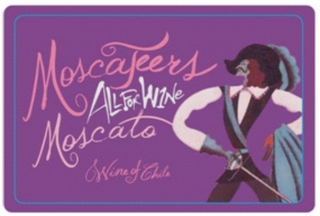 MOSCATEERS ALL FOR WINE MOSCATO WINE OF CHILE logo