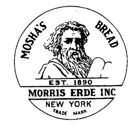 MOSHA'S BREAD EST. 1890 MORRIS ERDE INC. NEW YORK TRADE MARK logo