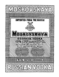 MOSKOVSKAYA RUSSIAN VODKA IMPORTED FROM THE RUSSIA MOSKOVSKAYA OSOBAYA VODKA 40% (70%BR.PROOF)75CL DISTILLED AND BOTTLED IN THE RUSSIA FOR VAO SOJUZPLODOIMPORT MOSCOW COOL BEFORE DRINKING logo