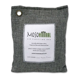 MOSONATURAL AIR PURIFYING BAG NATURALLY ELIMINATES ODORS FRAGRANCE FREE AND CHEMICAL FREE PLACE IN DIRECT SUNLIGHT ONCE A MONTH REUSE UP TO TWO YEARS WWW.MOSONATURAL.COM DATE OPENED _/_/_ logo