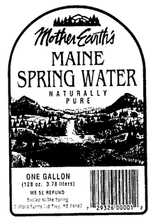 MOTHER EARTH'S MAINE SPRING WATER NATURALLY PURE logo