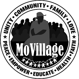 MOVILLAGE UNITY COMMUNITY FAMILY LOVE FAITH HEALTH EDUCATE EMPOWER PEACE logo