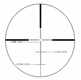 MP-8 DOT RETICULE 1 MIL LINE 5 MIL LINE 10 MIL LINE logo