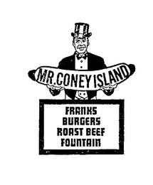 MR. CONEY ISLAND FRANKS BURGERS ROAST BEEF FOUNTAIN logo