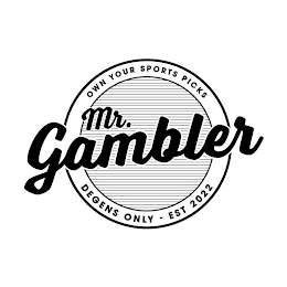 MR. GAMBLER OWN YOUR SPORTS PICKS DEGENS ONLY - EST 2022 logo