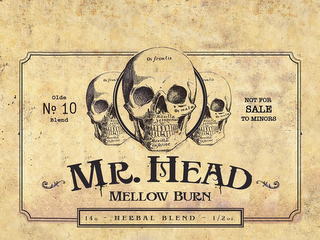 MR. HEAD MELLOW BURN OLDE NO. 10 BLEND NOT FOR SALE TO MINORS 14G - HERBAL BLEND - 1/2OZ. OS FRONTIS OS MALA. MAXILLA SUPERIOR. MAXILLA INFERIOR logo