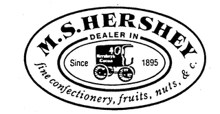 M.S. HERSHEY DEALER IN FINE CONFECTIONERY, FRUITS, NUTS, & C. SINCE 1895 HERSHEY'S COCOA logo