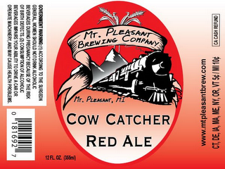 MT. PLEASANT BREWING COMPANY MT. PLEASANT, MI COW CATCHER RED ALE logo