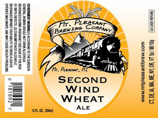 MT. PLEASENT BREWING COMPANY MT. PLEASENT, MI SECOND WIND WHEAT ALE logo
