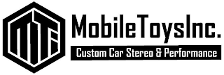 MTI MOBILE TOYS INC. CUSTOM CAR STEREO & PERFORMANCE logo