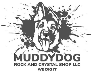 MUDDYDOG ROCK AND CRYSTAL SHOP LLC WE DIG IT logo