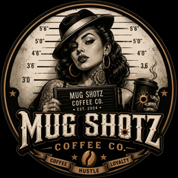 MUG SHOTZ COFFEE CO. · EST. 2024 · MUG SHOTZ COFFEE CO. COFFEE HUSTLE LOYALTY logo