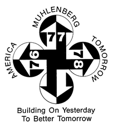 MUHLENBERG AMERICA TOMORROW 76 77 78 BUILDING ON YESTERDAY TO BETTER TOMORROW logo