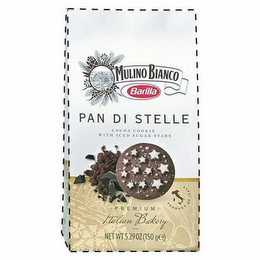 MULINO BIANCO BARILLA PAN DI STELLE COCOA COOKIE WITH ICED SUGAR STARS PREMIUM ITALIAN BAKERY PRODUCT OF ITALY logo