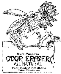 MULTI-PURPOSE ODOR ERASER ALL NATURAL FEET, BODY & PROSTHETIC ODOR ELLIMINATOR logo