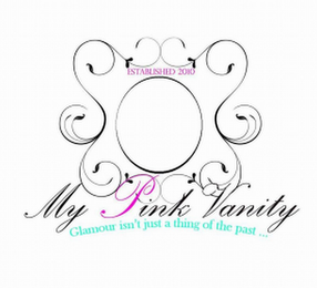MY PINK VANITY GLAMOUR ISN'T JUST A THING OF THE PAST... ESTABLISHED 2010 logo