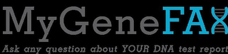 MYGENEFAX ASK ANY QUESTION ABOUT YOUR DNA TEST REPORT logo