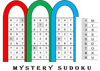 MYSTERY SUDOKU 613 985 247 458 172 369 972 634 851 861 359 724 534 728 916 297 416 583 745 863 192 189 247 635 326 591 478 123456789 MYSSUDOKU logo