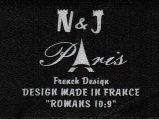 N & J PARIS FRENCH DESIGN DESIGN MADE IN FRANCE "ROMANS 10:9" logo