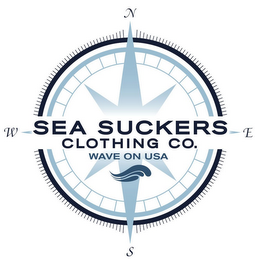 N S E W SEA SUCKERS CLOTHING CO. WAVE ON USA logo
