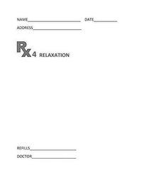 NAME ADDRESS DATE RX 4 RELAXATION REFILLS DOCTOR logo