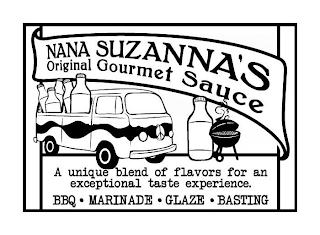 NANA SUZANNA'S ORIGINAL GOURMET SAUCE AUNIQUE BLEND OF FLAVORS FOR AN EXCEPTIONAL TASTE EXPERIENCE. BBQ · MARINADE · GLAZE · BASTING logo