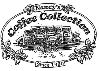 NANCY'S COFFEE COLLECTION SINCE 1980 KONA COLUMBIA SUPREME SUMATRON MOCHA KENYA ARABICA JAVA ARABICA logo