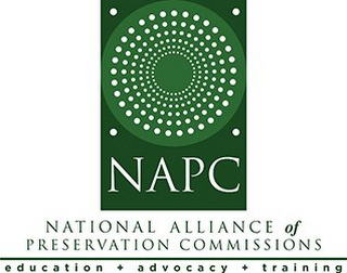 NAPC, NATIONAL ALLIANCE OF PRESERVATION COMMISSIONS, EDUCATION + ADVOCACY + TRAINING logo
