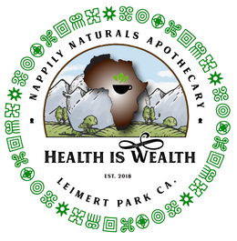 NAPPILY NATURALS APOTHECARY HEALTH IS WEALTH EST. 2018 LEIMERT PARK CA. logo