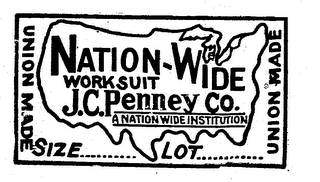 NATION-WIDE WORKSUIT J.C. PENNEY CO. A NATION WIDE INSTITUTION UNION MADE SIZE...LOT... logo