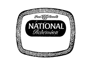 NATIONAL BOHEMIAN FIRST BREWED IN 1885 IN THE LAND OF PLEASANT LIVING BY THE NATIONAL BREWING CO. BALTIMORE MARYLAND logo