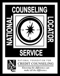 NATIONAL COUNSELING LOCATOR SERVICE NFCC NATIONAL FOUNDATION FOR CREDIT COUNSELING KNOWING THE DIFFERENCE CAN MAKE ALL THE DIFFERENCE. logo