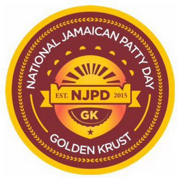 NATIONAL JAMAICAN PATTY DAY EST. NJPD 2015 GK GOLDEN KRUST logo